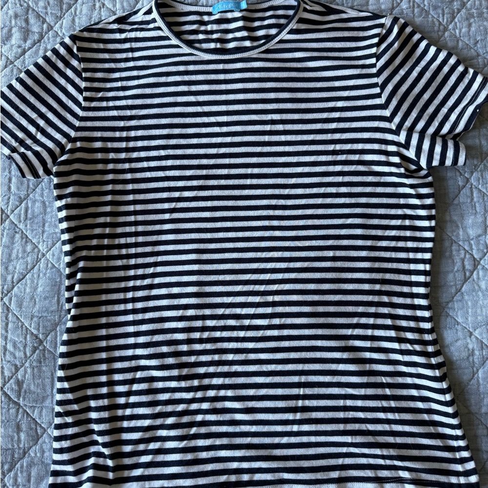 J. McLaughlin Black and White Striped Tee
